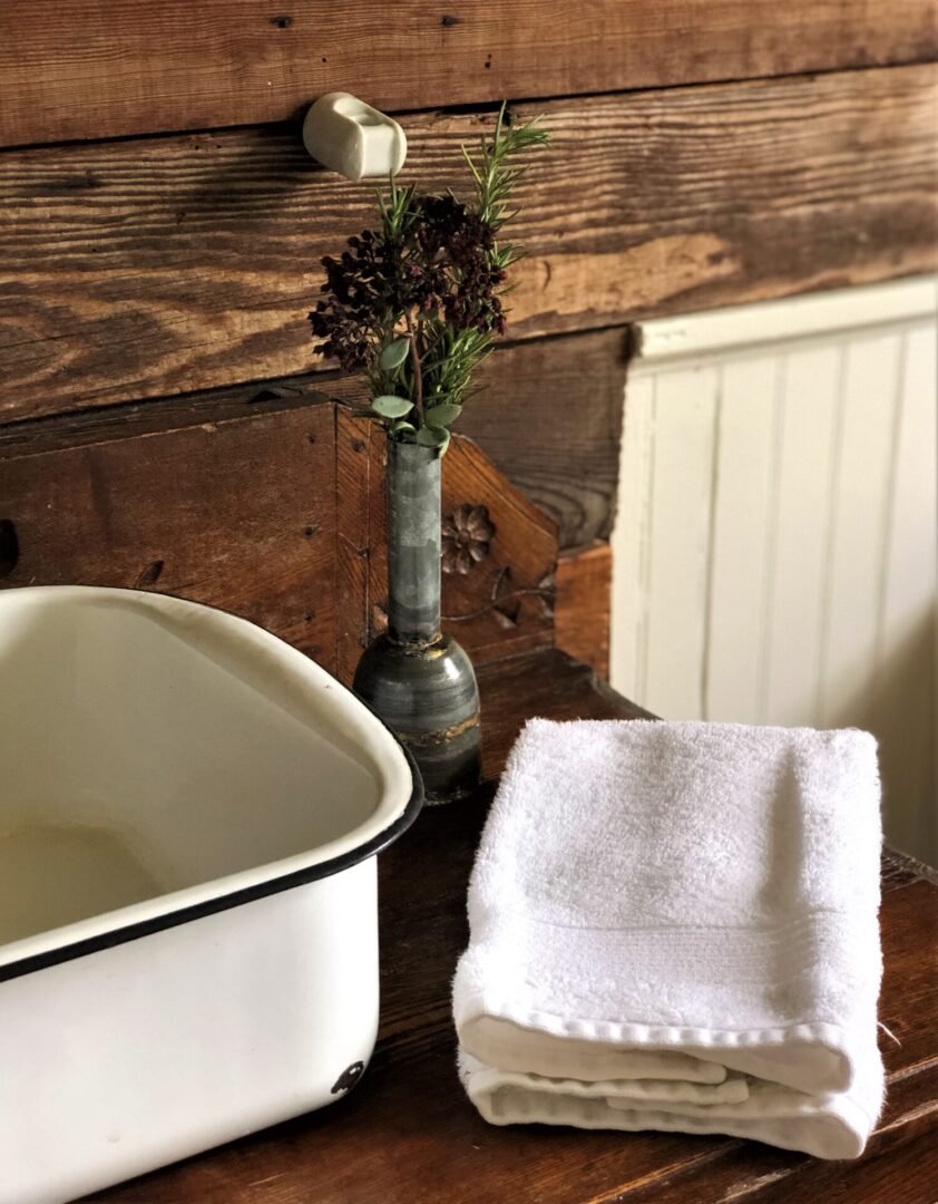 wash basin, vase, towel, Serenata Farm in Madison, GA